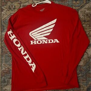Red Long Sleeve Tee with Bold Honda Graphics
